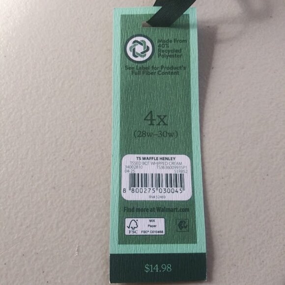 Terra & Sky women's size 4X cream and burgundy floral Waffle Henley Top - Picture 13 of 16